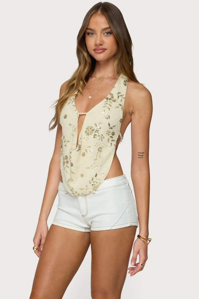 CREAM BEADED BACKLESS TOP.