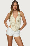 CREAM BEADED BACKLESS TOP.