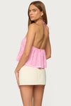 FLORAL BEAD HALTER PINK TOP