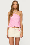 FLORAL BEAD HALTER PINK TOP