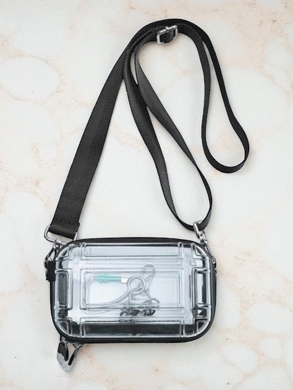 BLACK STRAP CLEAR BAG
