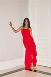 RED RUFFLE MERMAID DRESS