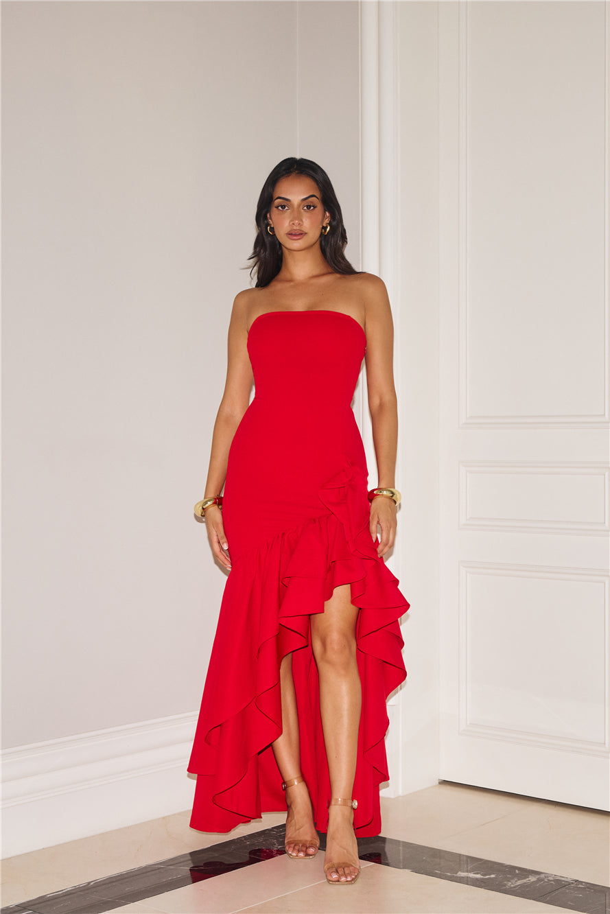 RED RUFFLE MERMAID DRESS