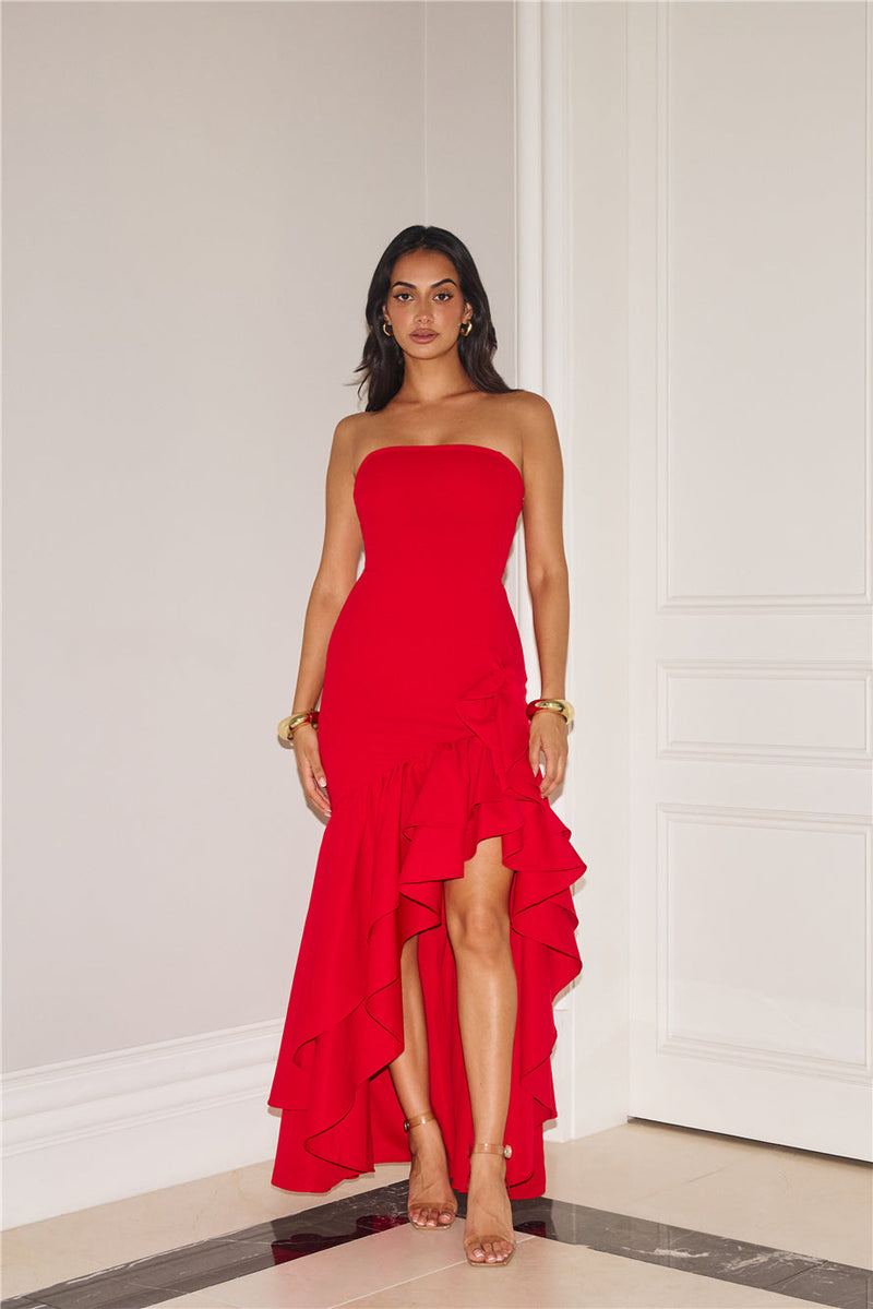 RED RUFFLE MERMAID DRESS