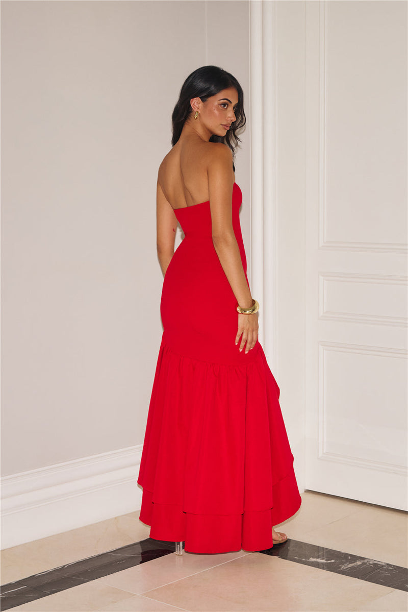 RED RUFFLE MERMAID DRESS