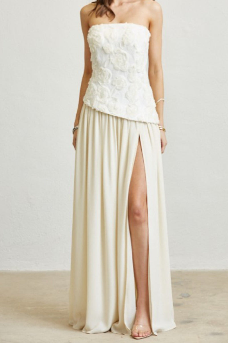 ROSETTE CHIFFON MAXI DRESS