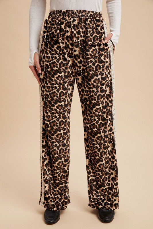 MOCHA LEOPARD TRIM PANT
