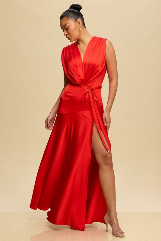 SATIN PLEATED GOWN