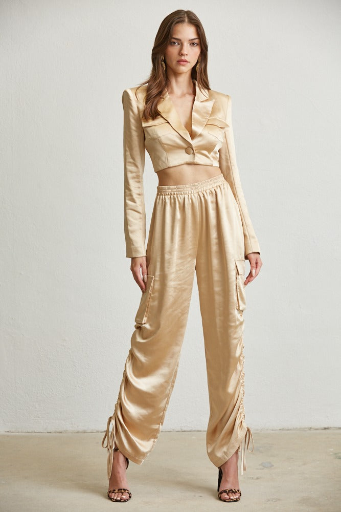 CHAMPAGNE SATIN BLAZER CARGO SET