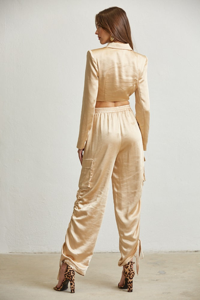 CHAMPAGNE SATIN BLAZER CARGO SET