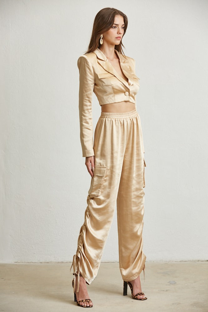 CHAMPAGNE SATIN BLAZER CARGO SET