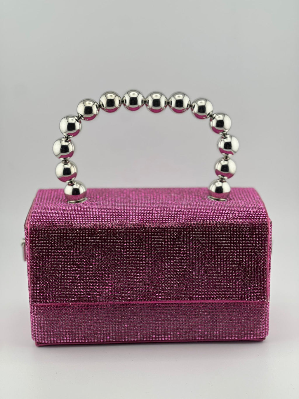 BEADED HANDLE RHINESTONE BOX CLUTCH