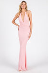 PINK BEADED HALTER MAXI