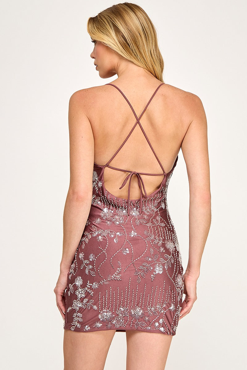 FLORAL BEADED MINI DRESS