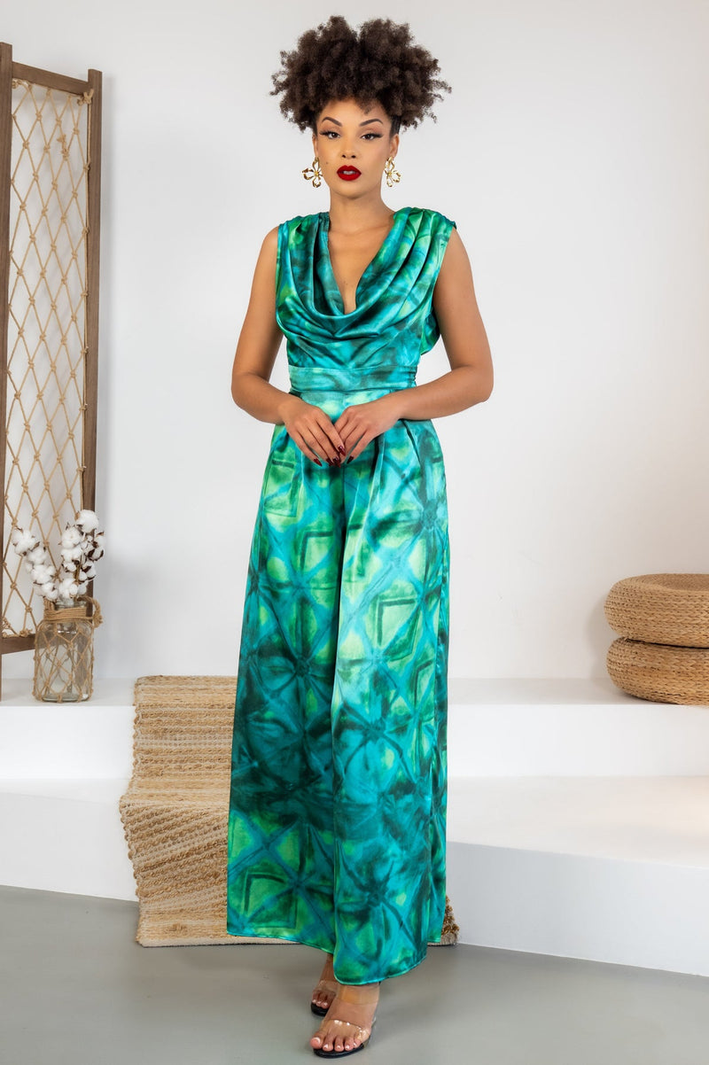 TEAL WATERCOLOR JUMPSUIT