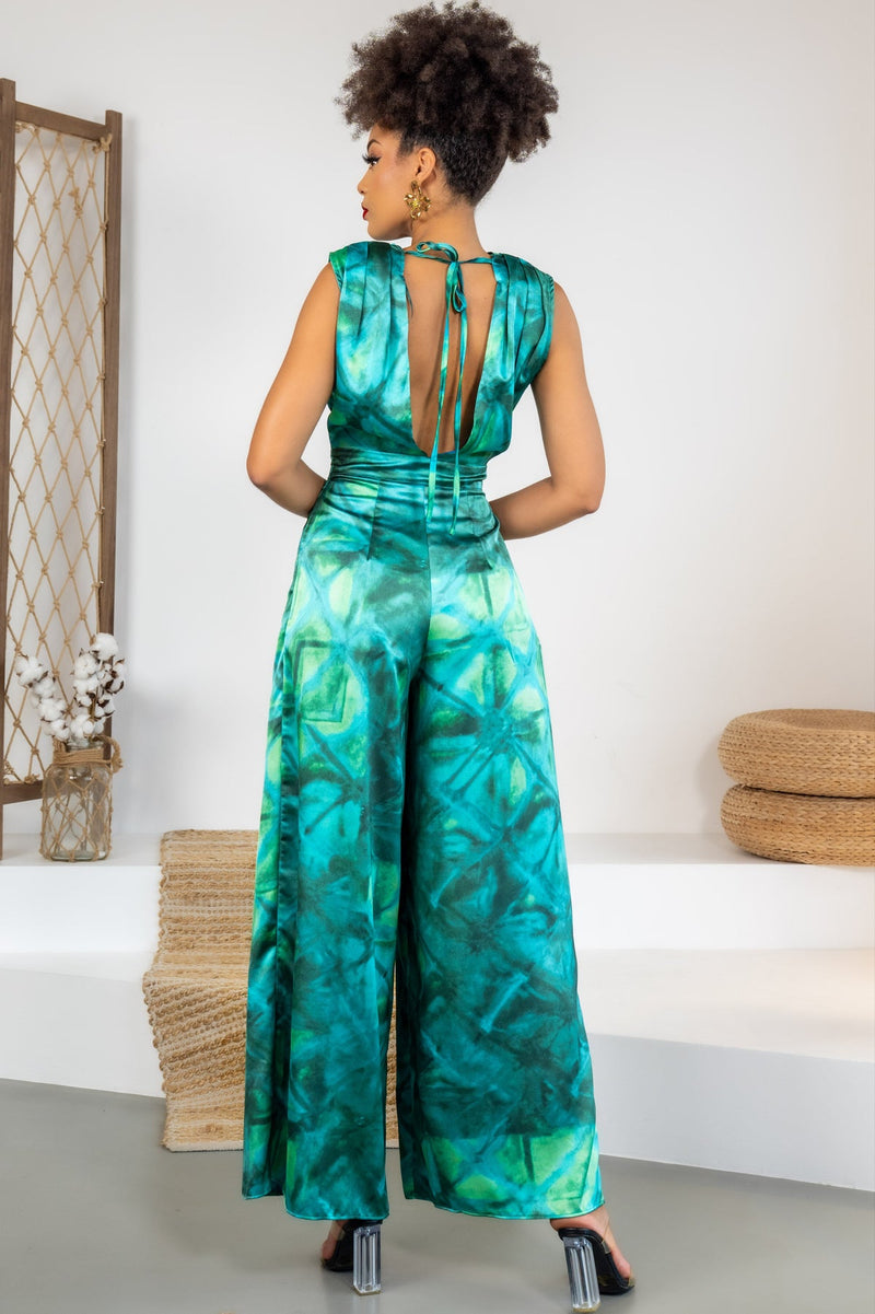 TEAL WATERCOLOR JUMPSUIT