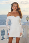 LEONA LACE LONG SLEEVE MINI DRESS - WHITE