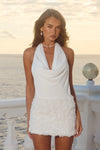 NERINE LOW PLUNGE COWL MINI DRESS - WHITE