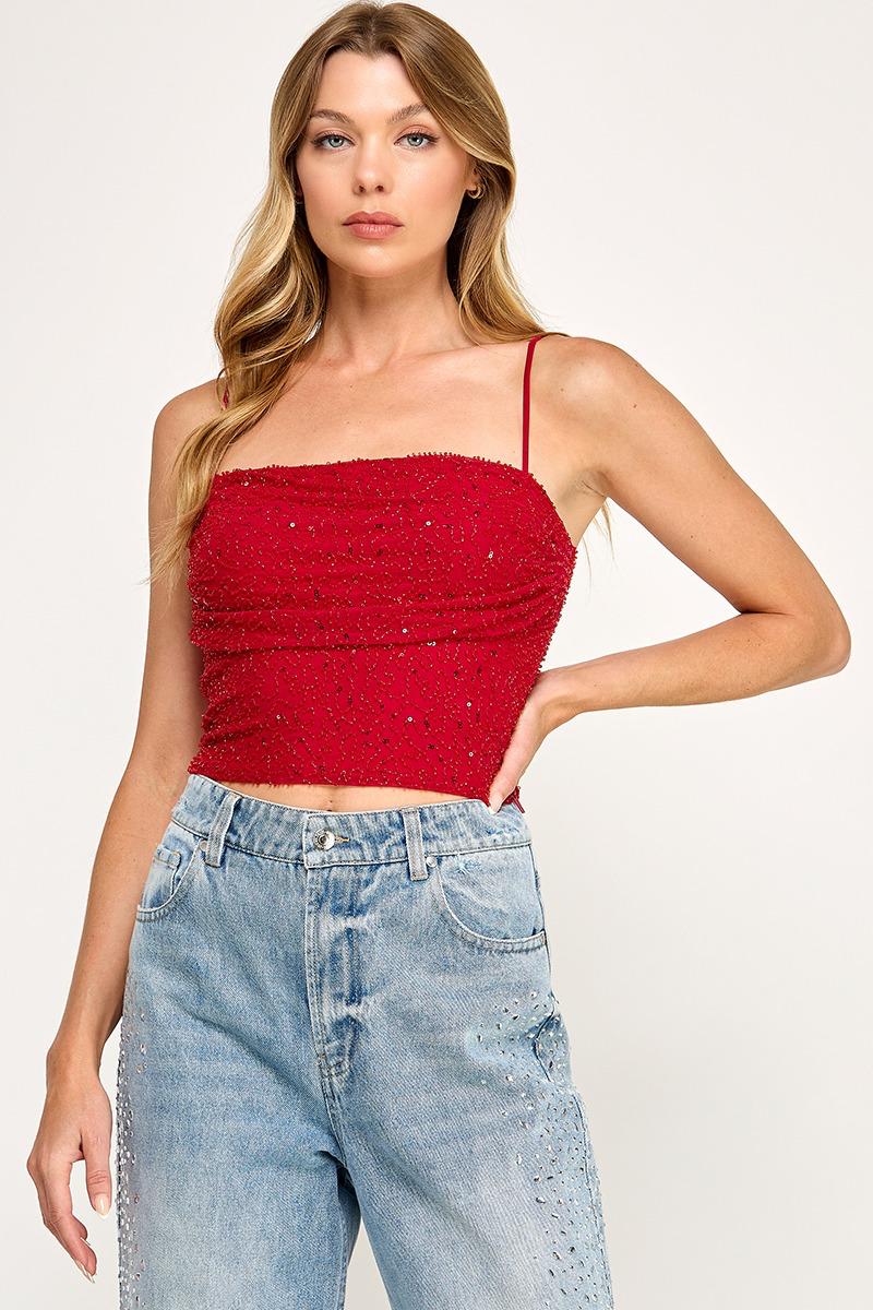 RED BEADED TOP