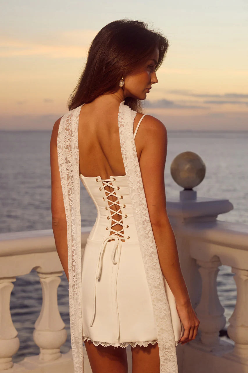 STARLA BUSTIER SCARF MINI DRESS - WHITE