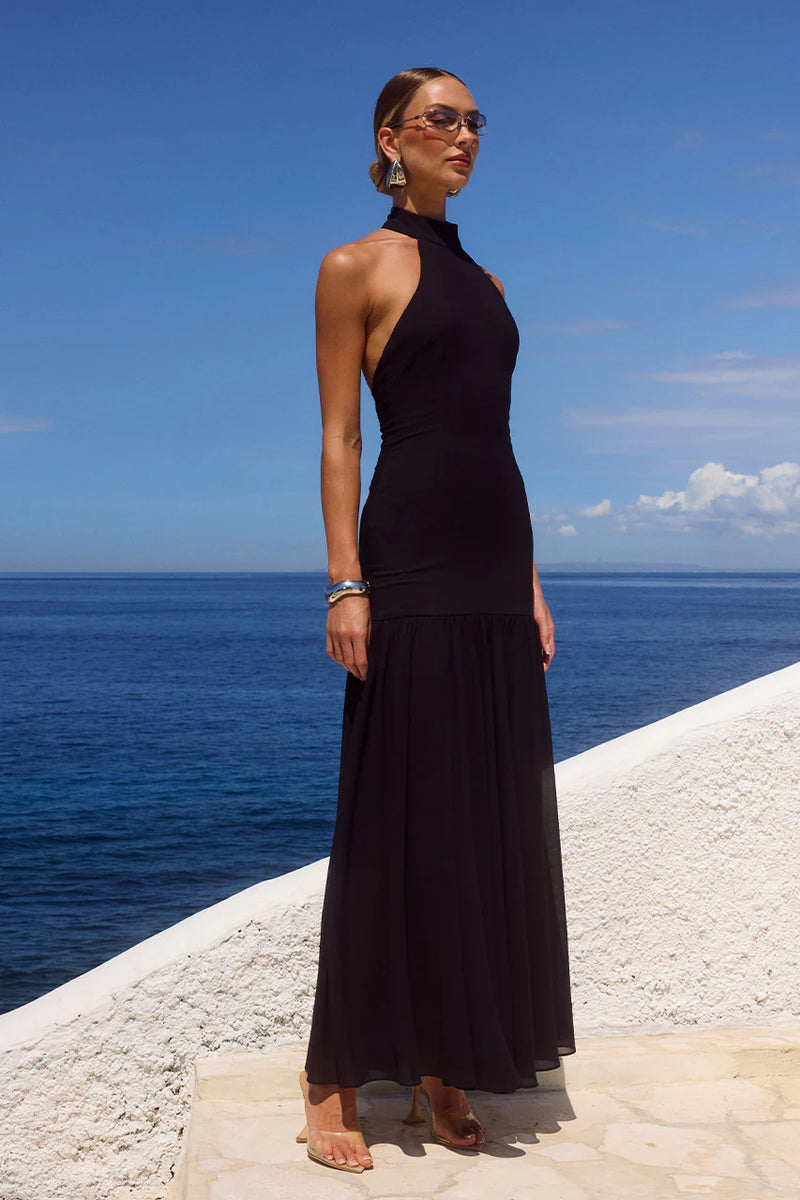 BLACK YAZMIN HALTER MAXI DRESS