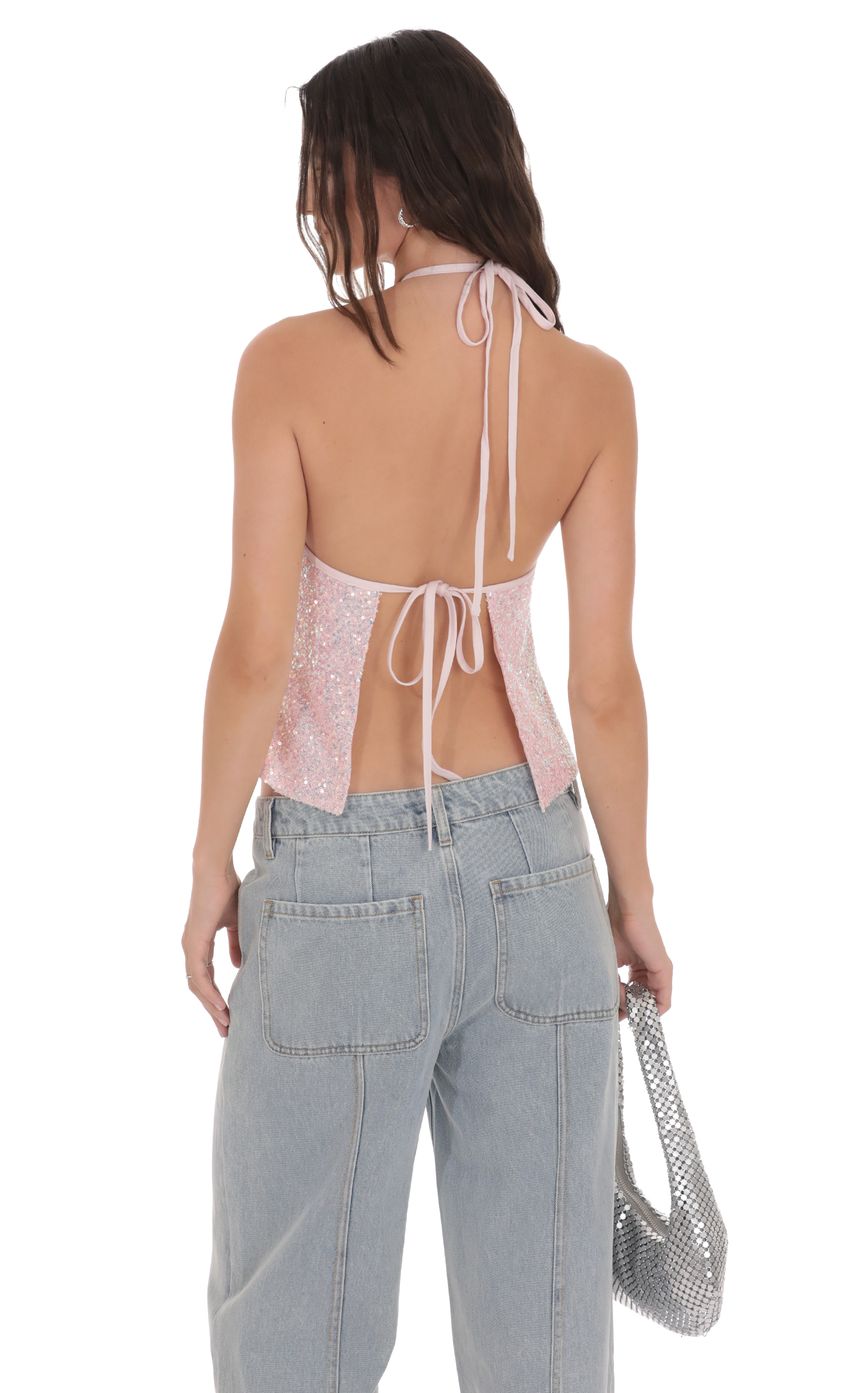 SEQUIN PINK HIGH NECK TOP