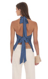 BLUE SATIN COWL TOP