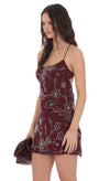 FLORAL BURGUNDY BEADED MINI DRESS