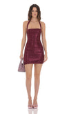 RUCHED FOIL HALTER BURGUNDY