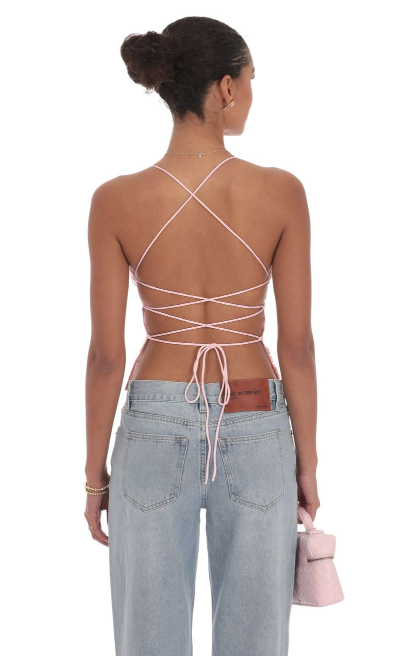 OPEN BACK SEQUIN FLORAL TOP