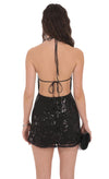 HIGH NECK BLACK SEQUIN MINI DRESS