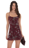 FLORAL BURGUNDY BEADED MINI DRESS