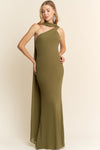OLIVE GEORGETTE SCARF DRESS