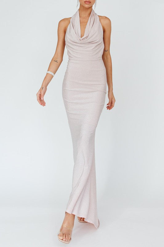 BLUSH HALTER GLITTER MAXI