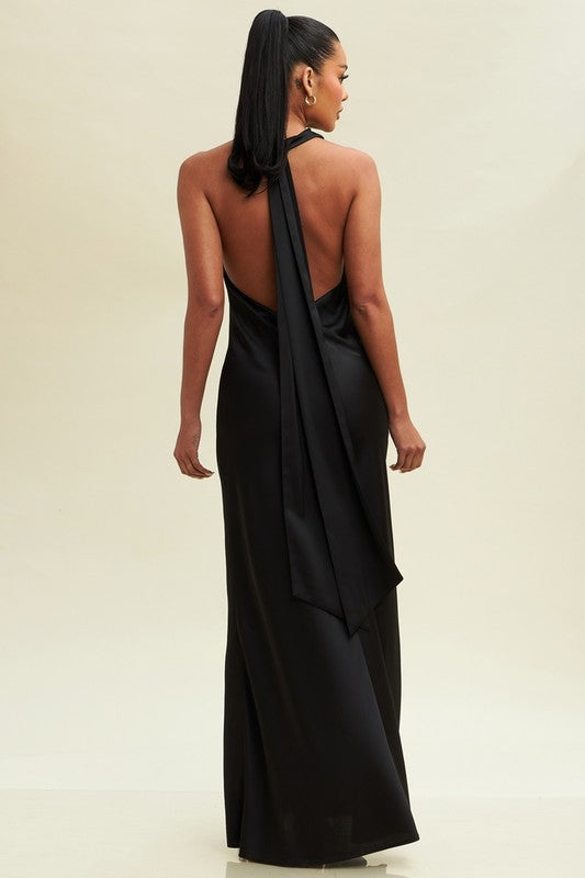COWL NECK SATIN DRESS