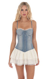 DENIM TWO TONED RUFFLE DRESS