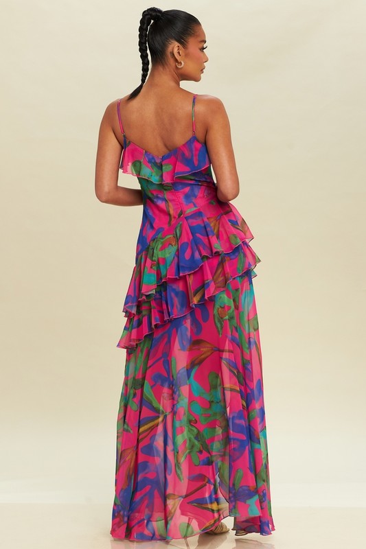 PALM RUFFLE CHIFFON MAXI