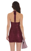 RUCHED FOIL HALTER BURGUNDY