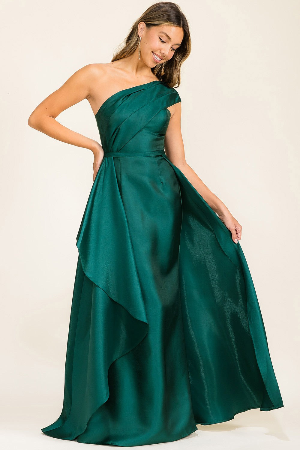 EMERALD TAFFETTA ONE SHOULDER GOWN