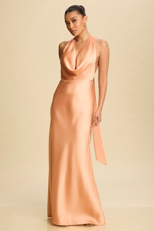 TANGERINE COWL NECK DRESS