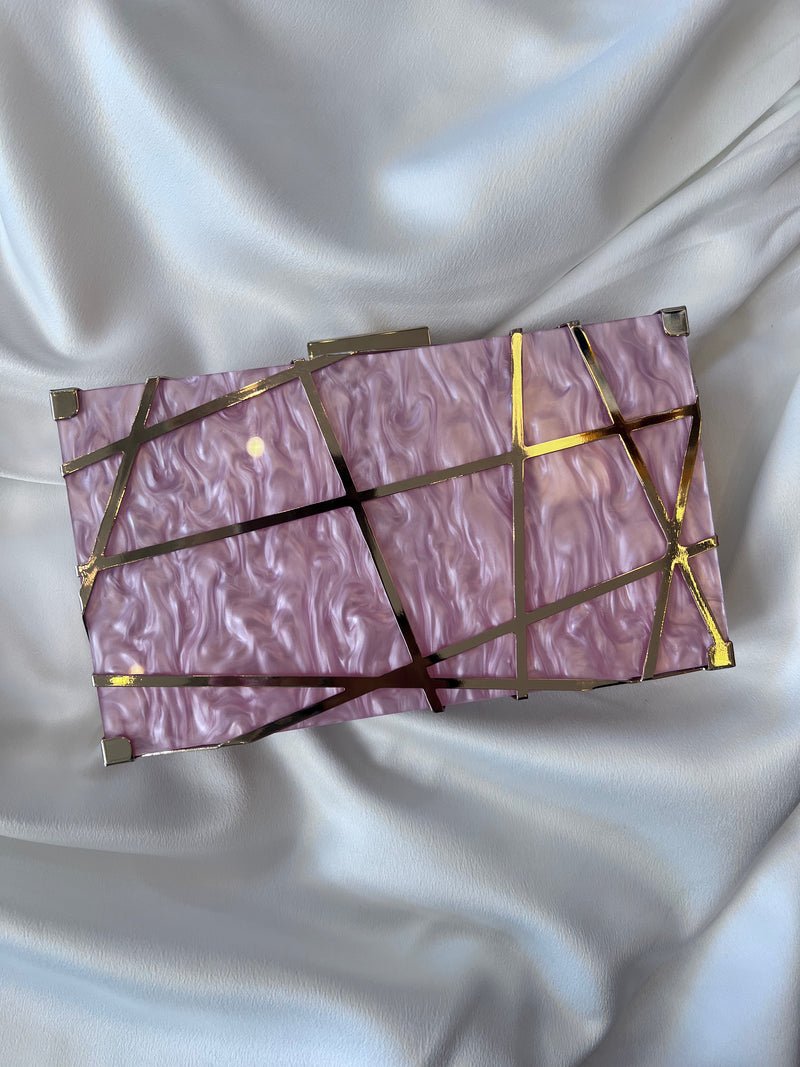GOLD LAZER CUT MARBLE CLUTCH