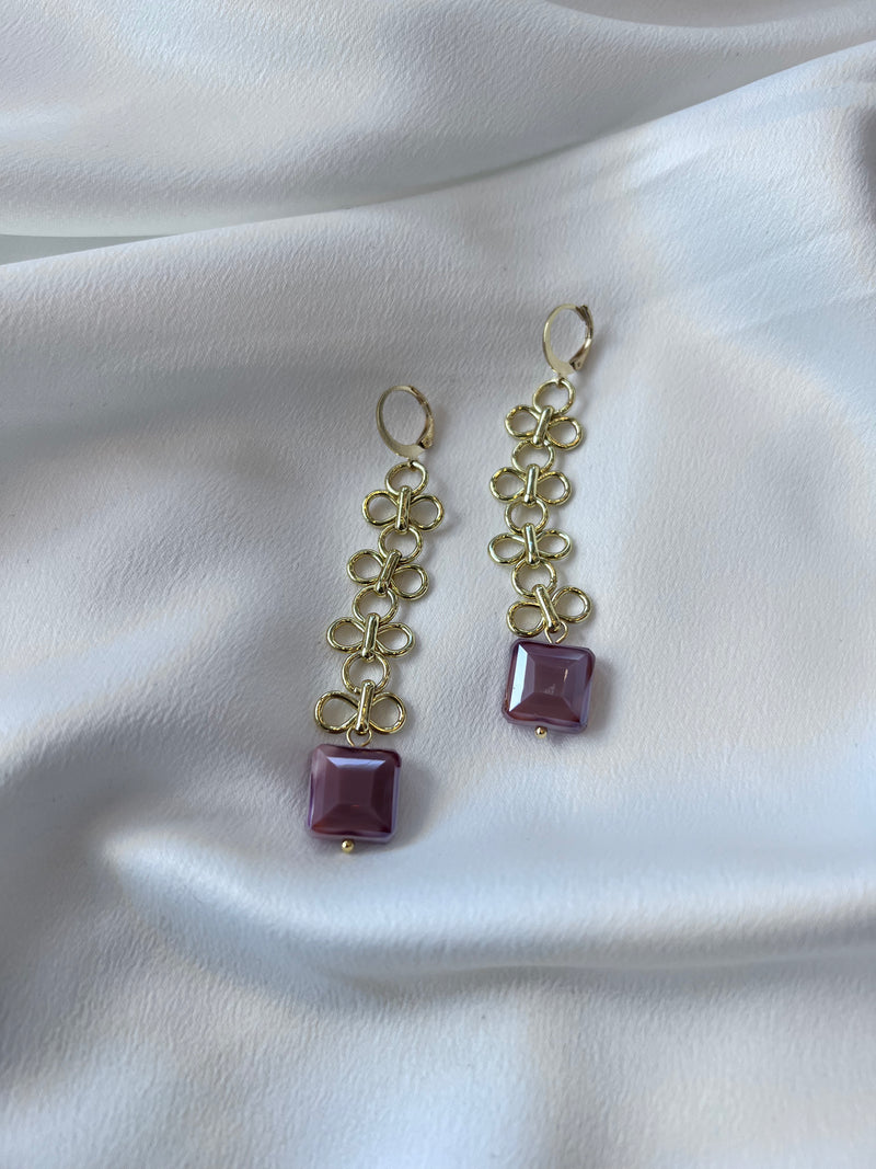 CHAIN FLOWER SQUARE EARRINGS