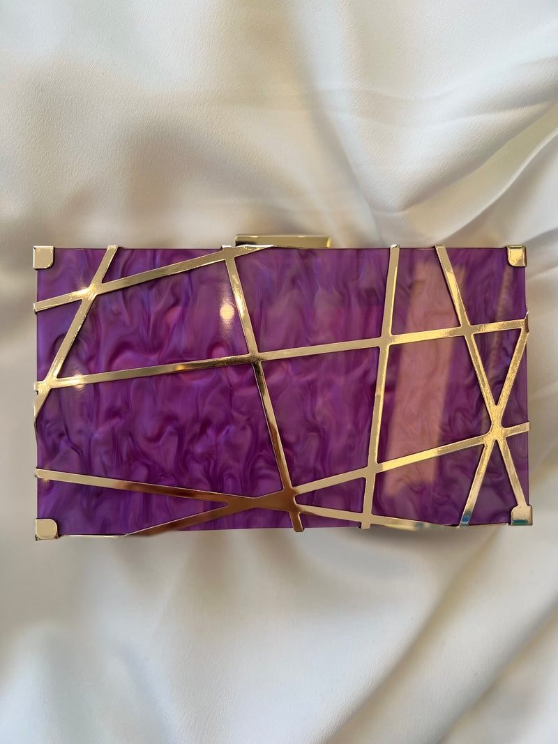 GOLD LAZER CUT MARBLE CLUTCH