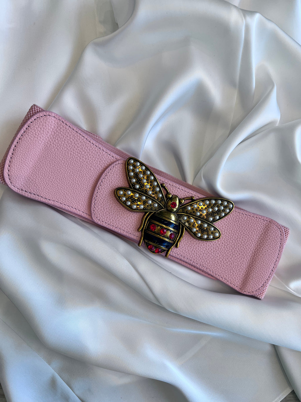 Pink Leather Bee Belt