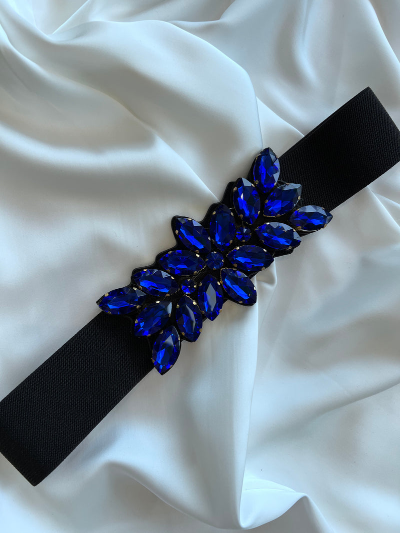 Royal Blue Crystal Accent Elastic Belt